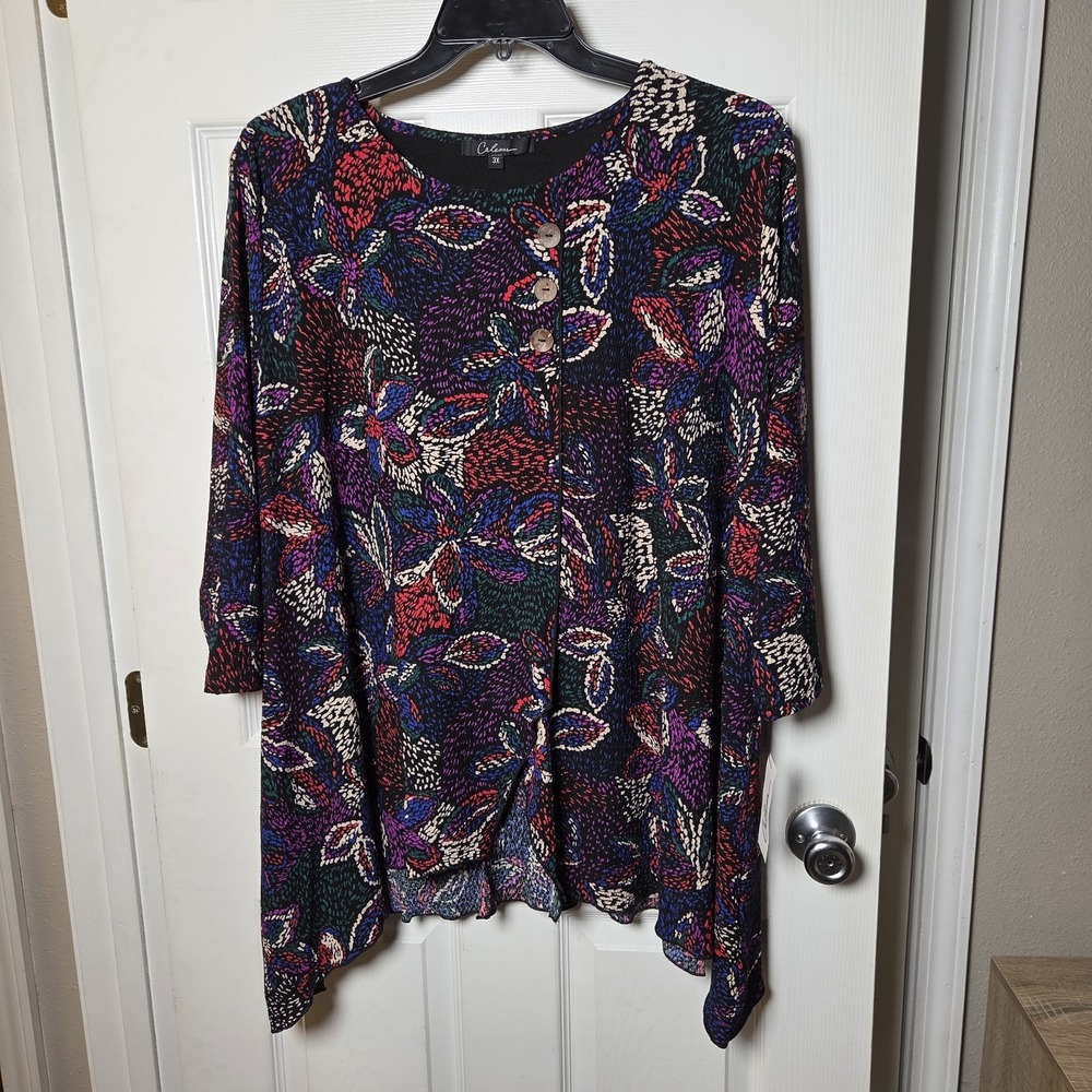 Calessa sz 3X floral flowy tunic top NWT colorful artsy boho mature feminine